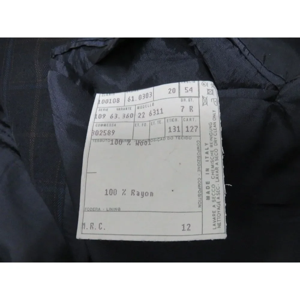 Mens Faconnable Sport Coat Jacket 3 Button 44R‎ Blue Brown Windowpane Wool Lined